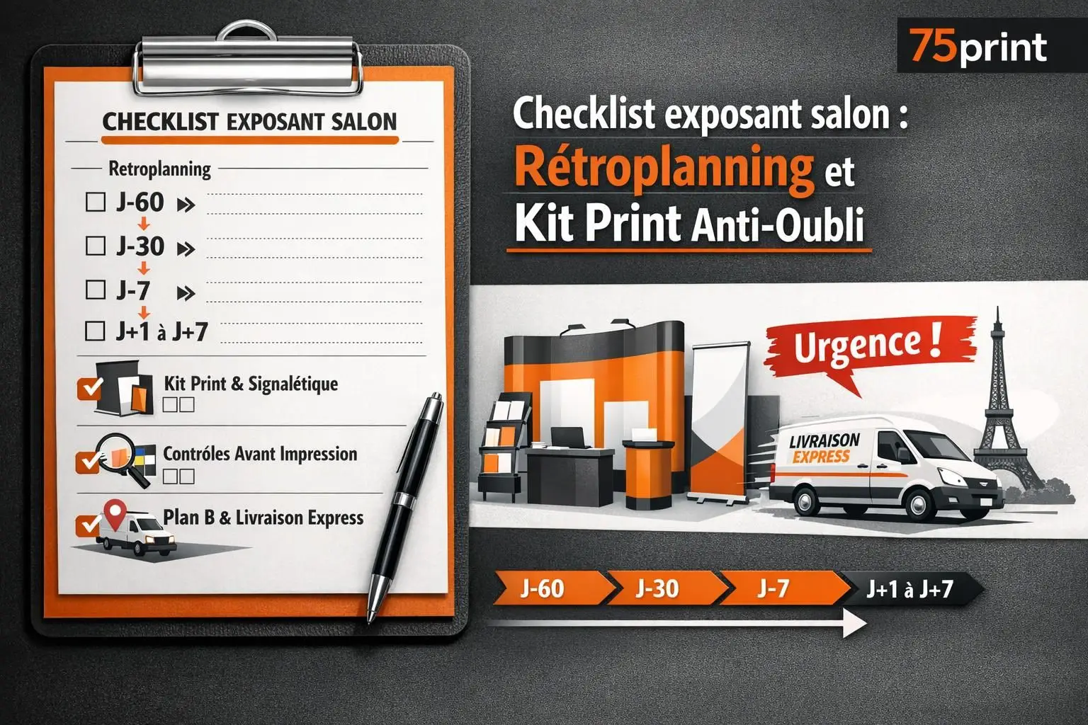 Checklist exposant salon : rétroplanning et kit print anti-oubli